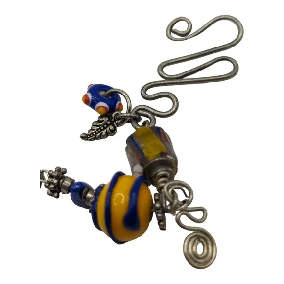 Beautiful Artisian-Made Blue Yellow Red Art Glass Ceramic 8" Bracelet Butterfly - Picture 6 of 13